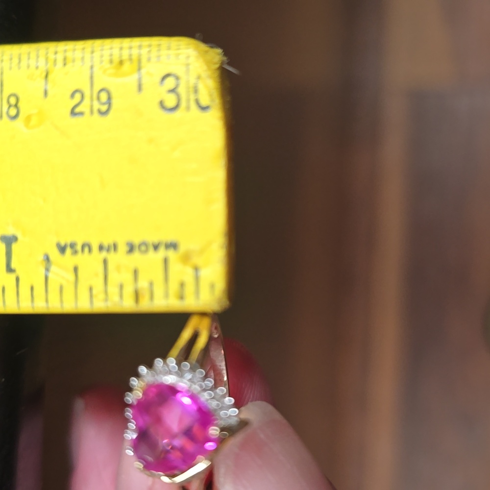 5X HOST PICK. Very Vtg. Pink Sapphire & Diamond Heart 10k Gold Ring Size 7 - Picture 2 of 5
